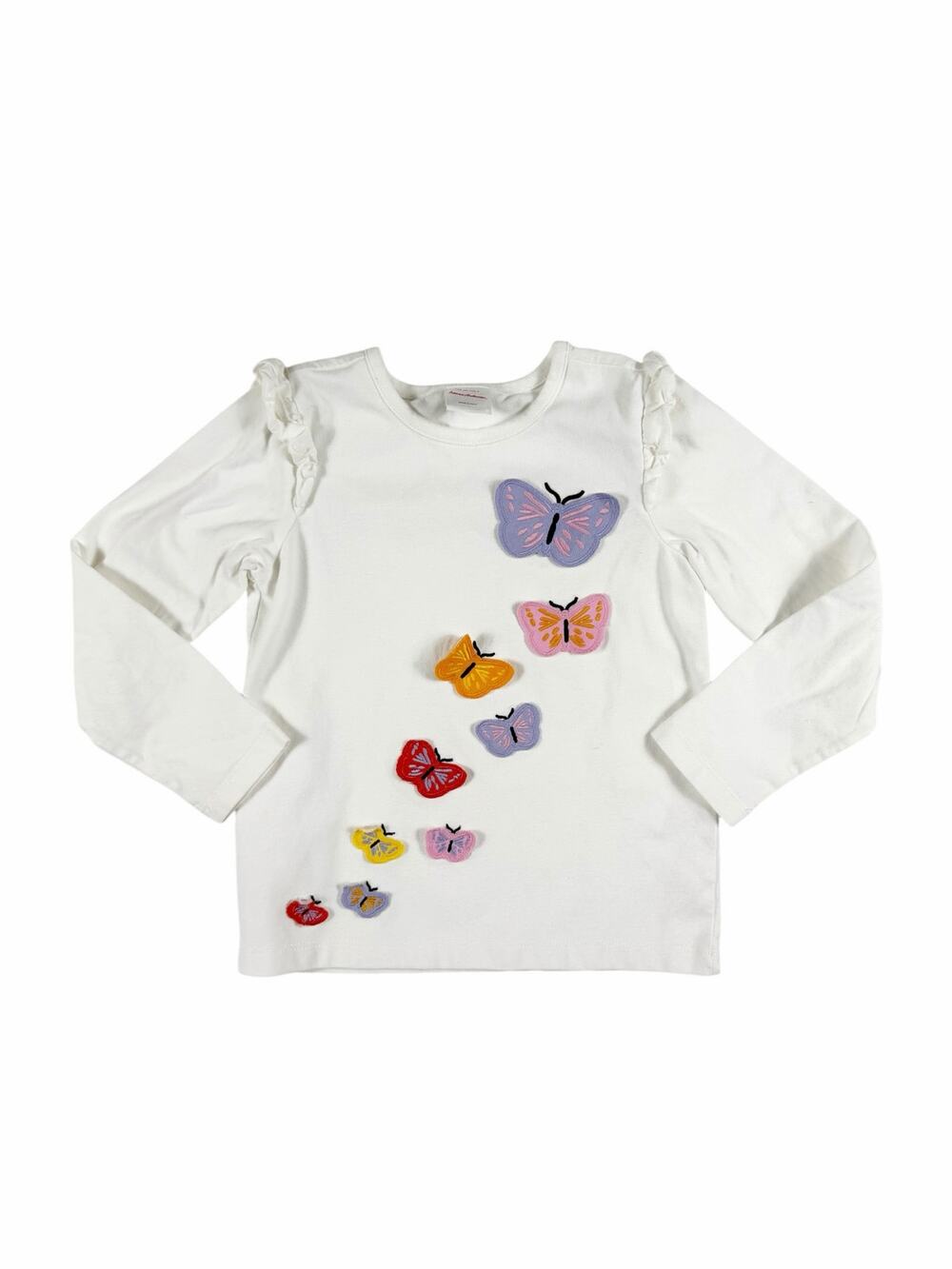 Hanna Andersson 3D Butterfly Appliqué Long Sleeve Tee Girls Size 5 White